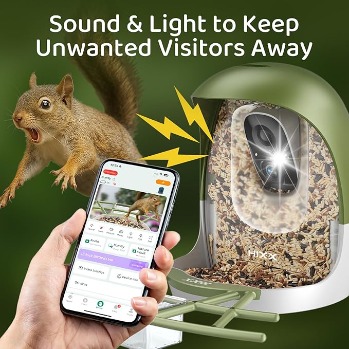 HIXX Smart Bird Feeder with Camera, AI Identify Birds & Auto Capture, 2K HD Live Camera Birdwatching with Color Night Vision for Bird Lovers Gifts (Forest Green)