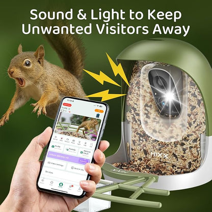 HIXX Smart Bird Feeder with Camera, AI Identify Birds & Auto Capture, 2K HD Live Camera Birdwatching with Color Night Vision for Bird Lovers Gifts (Forest Green)