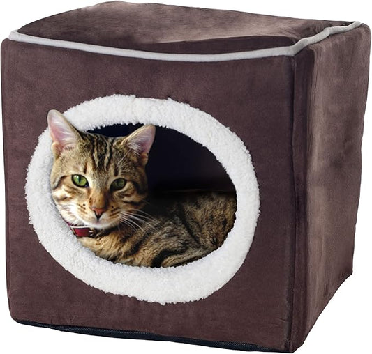Cat House - Indoor Bed with Removable Foam Cushion - Cat Cave for Puppies, Rabbits, Guinea Pigs, and Other Small Animals by PETMAKER