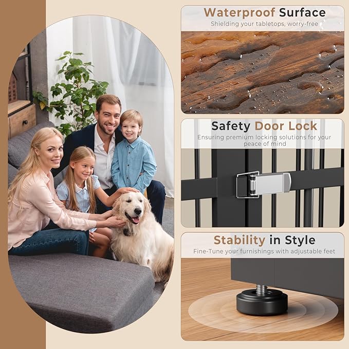 Lyromix 43'' Dog Crate Furniture with 3 Doors, XL Wooden Crate End Table Heavy Duty Indoor Puppy Cage for Medium to Large Dogs, Multiple Units Can be Combined