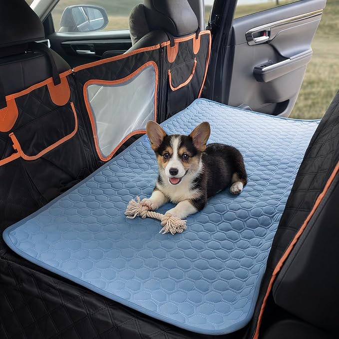 Soulbond Backseat Dog Cooling Mat for Cars - 24.5"x52" Washable Back Seat Self Cooling Pad for Cat & Puppy, QMAX>0.3, Non-Slip Cold Pet Bed Backseat Extender for Cars, SUVs, Trunks, Ocean Blue