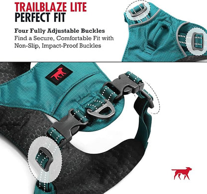 Tuff Pupper All-Day Wear Dog Harness | for Walking, Trail Running, Hiking | Front & Back Leash Clips | Reflective Trim | Easy On/Off Buckles | Lightweight Breathable | No Pull Design (XS, Teal)