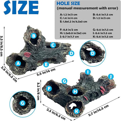 Tfwadmx Decaying Trunk Aquarium Ornament, Betta Fish Hideout Caves - Small Resin Aquarium Decoration Log with Holes for 20 Gallon Fish Tank