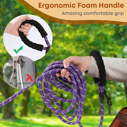 (2 Pack) Long Dog Leash for Dog Training 30FT, Lockable Hook Heavy Duty Dog Lead Tie Out Rope for Large Medium Small Dogs Outside Walking, Playing, Camping, or Yard(Black&Blue)