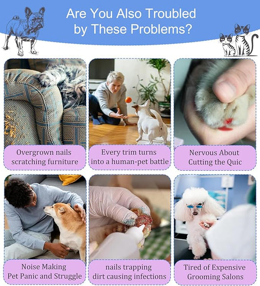 Upgrade Electric Pet Nail Grinder with LED Lights - 2-Speed Super Quiet and Low Vibration Rechargeable Cat Nail Trimmers,Professional Painless Pet Paws Grooming Tool, Small Medium Anxious Dogs & Cats