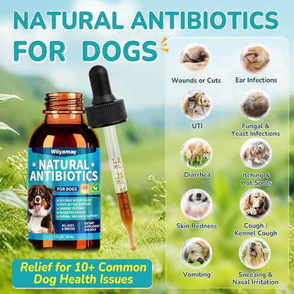 Antibiotics for Dogs | Natural Dog Antibiotics for Allergy Relief, Itch Relief, Coughs, Skin Health, Breath Treatment, Digestion | Herbal Supplement to Care for Ears, Eyes & Coat, 2 Fl Oz