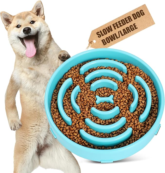 WHIPPY Large Slow Feeder Dog Bowls for Large Medium Dogs Anti-Chocking Slow Feeding Maze Dog Food Bowl Slow Eating Interactive Bloat Stop Puzzle Bowl,Sky Blue