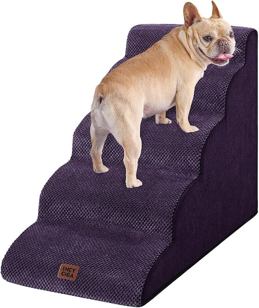 EHEYCIGA Curved Dog Stairs Ramp for High Beds 22.6" H, 5-Step Dog Steps for Small Dogs and Cats, Pet Stairs for High Bed Climbing, Non-Slip Balanced Pet Step Indoor, Purple