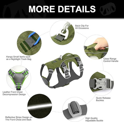 Escape Proof Dog Harness Small Sized Dog, Reflective No Pull Dog Vest with Handle, Lightweight Full Body Pet Harness Adjustable for Walking,Training(Green,Chest:16-27")