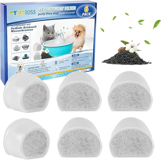 Replacement Carbon Filters for Drinkwell, Cat Water Fountain Filter, Dog Pet Fountain Filters Compatible with Petsafe Water Fountains Seaside Creekside Pagoda Seascape Butterfly Avalon 6PCS