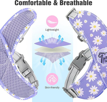 Pawaboo Small Dog Harness and Leash Set, Puppy Harness X-Frame No Pull No Choke, Dog Vest Harness Adjustable for Small Medium Sized Dogs,Soft Breathable Pet Harness for Walking Outing, M, Purple Daisy