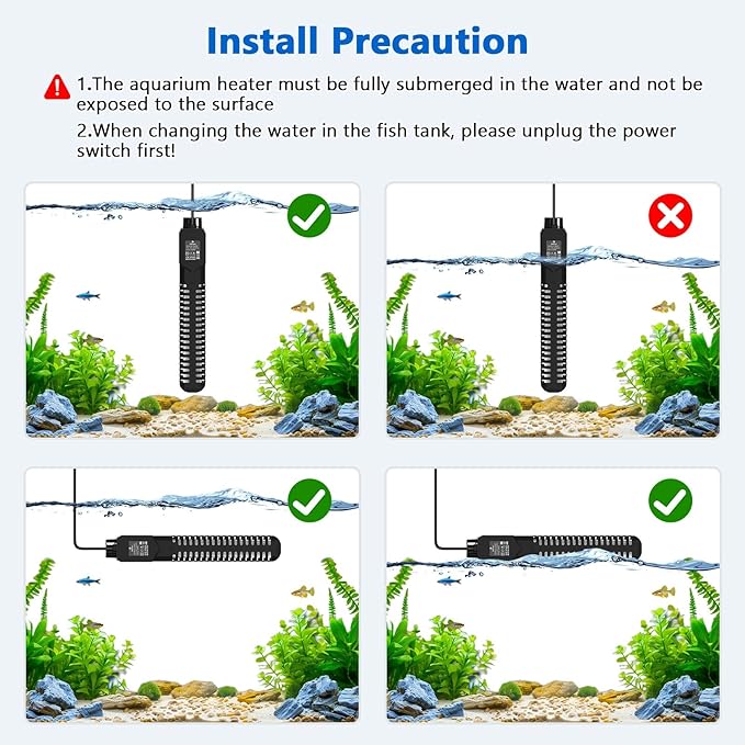 fishkeeper 500W Aquarium Heater, Submersible Fish Tank Heater with Dry-Burn Protection,LED Digital Thermostat,Accurate Temperature Protection for Freshwater and Saltwater 75-120 Gallon
