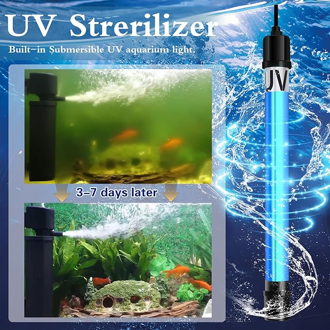 TARARIUM Fish Tank Filter U-V for 45-120 Gallon Tank, 300GPH Aquarium Filter for Turtle Tank Fish Tank Green Clean Machine, Sock Filter for Cold Plunge Saltwater Freshwater Crystal Clear