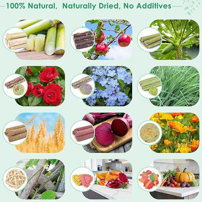 ERKOON 80PCS Bunny Chew Toys for Rabbits Teeth, Natural Rabbit Toys Apple Wood Sticks, Carrot, Timothy Grass Treats for Small Pets, Hamster, Chinchilla, Guinea Pig Dental Care and Treat Teething Toys