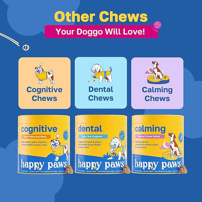 Happy Paws Hip & Joint Supplement for Dogs, Joint Health & Mobility Support for All Breeds & Ages, Made with Hyaluronic Acid & Turmeric, Vegan Bacon Flavor, Organic, Non GMO, 200 Soft Chews