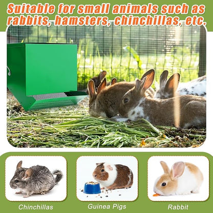 Maxcheck 2 Pcs Rabbit Feeder for Cages Small Animal Food Dispenser with Lid Metal Chicken Grit Oyster Shell Feeders Outside(11.8 Inches,Mesh Bottom,Green)