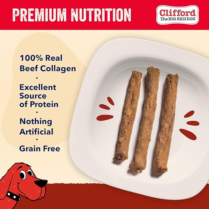 Clifford The Big Red Dog Soft Training Treats for Puppies and Dogs – Healthy, High Protein, Grain Free, Soft Puppy Treats for Small Dogs and Large – Real Crunchy Beef Sticks – 24ct