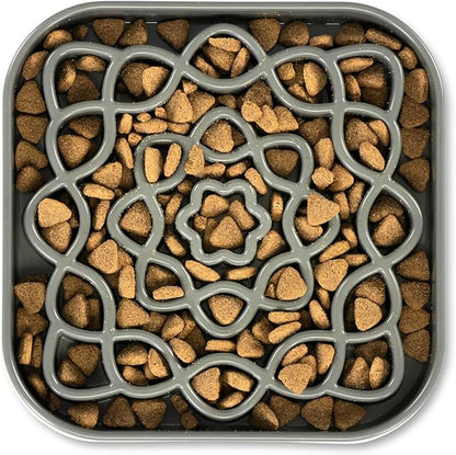 Messy Mutts Interactive Square Puzzle Feeder | Cool Grey (8 Cup) | 11' x 11' Square Slow Feeder for Dogs | Enrichment Food Dish for Slow Eating, Bloating