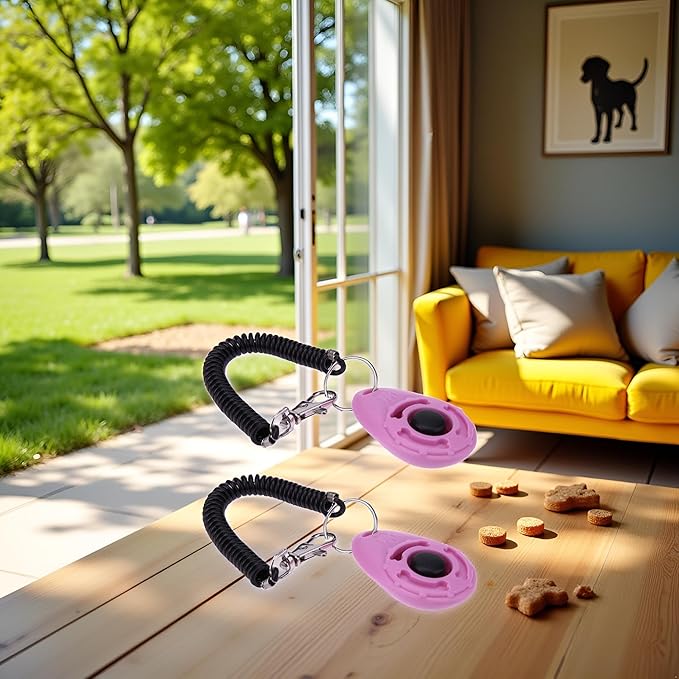 2Pcs ‎Pink Clicker Easy to Use with Button Dog Training Accessories Strong and Long-Lasting, Training and Behavior Aids