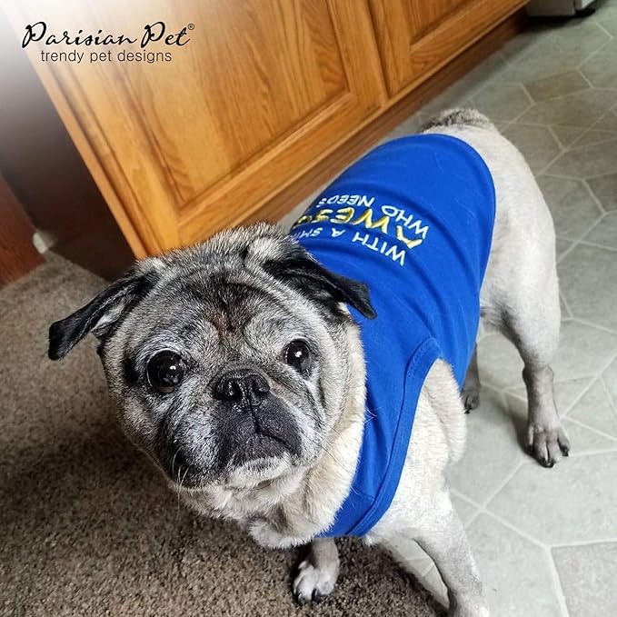 Parisian Pet Dog T-Shirt - Embroidered “ Awesome “ Dog Shirt - Pure Cotton and Lightweight Pet Clothes - Blue Sleeveless Pet Tee Shirts - Cute Puppy Clothes - Shirts for Small Dogs Boy - XS