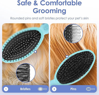 AKC - Double-Sided Grooming Brush for Dogs & Cats |Soft Bristles & Stainless Steel Pins for Removing Tangles, Shedding & Loose Fur |Gentle on Skin | Comfortable Grip Handle for Easy Brushing & Bathing