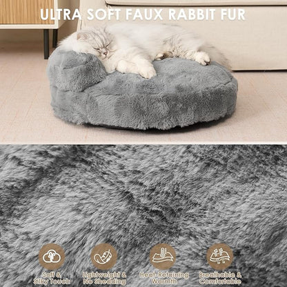 EHEYCIGA Small Dog Bed and Cat Couch - Fluffy Faux Rabbit Fur Pet Sofa with Washable Removable Cover, Waterproof and Non-Slip, 26 Inch, Grey