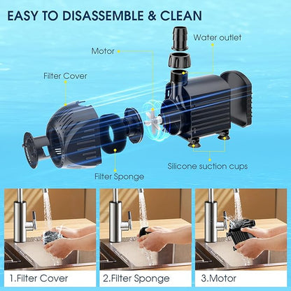 NFESOLAR Submersible Water Pump 880GPH, 60W Ultra Quiet Fountain Pump with Dry Burning Protection 9ft High Lift for Fish Pond, Fountains, Waterfall, Hydroponics, Aquariums KF206