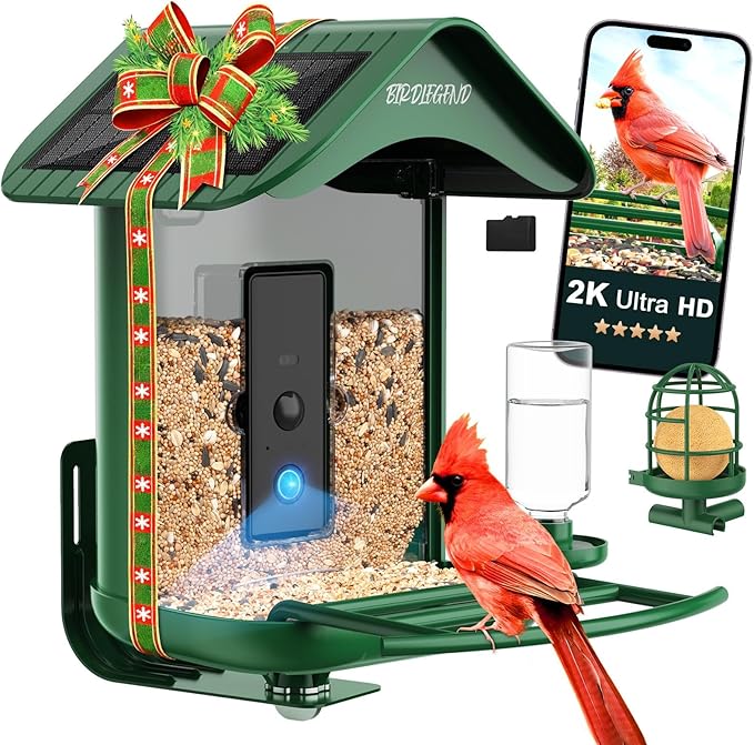 BIRDLEGEND-BL03 2L Large Bird Feeder with Camera Solar Powered, 2K Clarity 3:4 Portrait Free AI Identify Arrival Alerts with 64GB Card Smart Cameras Birds Feeders Wireless Outdoor Gift for Bird Lover
