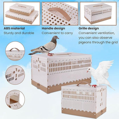 Plastic Foldable Pigeon Cage with Handle, Portable Bird Travel Carrier Cage Pigeon Cage Pairing Cage Pigeon Nest Box Easy to Clean for Training and Release Competition(M)(Three Doors)