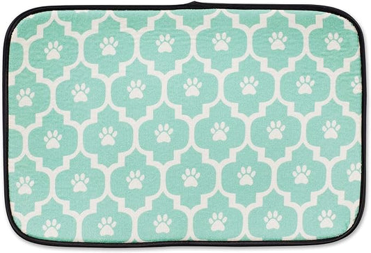 Bone Dry Machine Washable, Ultra Absorbent Pet Mat, 12x18, Aqua/Off-White Lattice