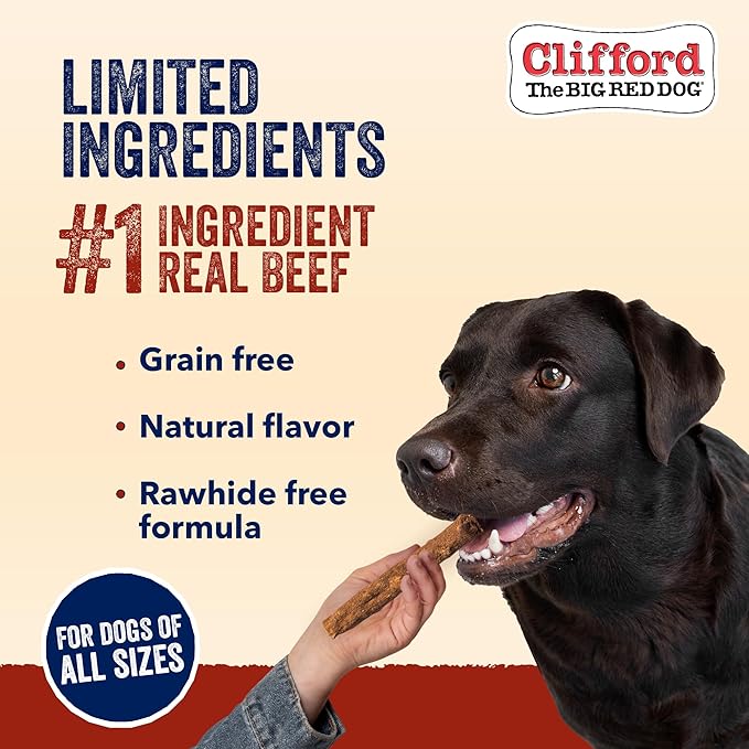 Clifford The Big Red Dog Soft Training Treats for Puppies and Dogs – Healthy, High Protein, Grain Free, Soft Puppy Treats for Small Dogs and Large – Real Crunchy Beef Sticks – 24ct