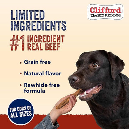 Clifford The Big Red Dog Soft Training Treats for Puppies and Dogs – Healthy, High Protein, Grain Free, Soft Puppy Treats for Small Dogs and Large – Real Crunchy Beef Sticks – 24ct