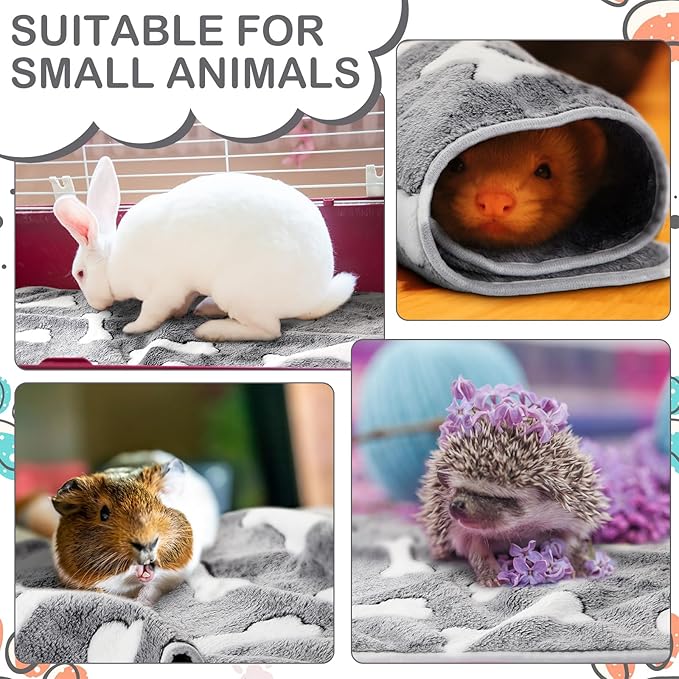 Reginary 4 Pcs Waterproof Guinea Pig Blankets Washable Small Animal Fleece Bedding Guinea Pig Cage Liners Reusable Training Pads Pet Pee Pad Sleep Mat for Hamster(Gray Bones,24 x 16 Inch)