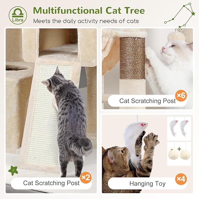 Globlazer Heavy Duty Cat Tree 78 inch Sturdy Cat Tower for 20lbs Large Adult Cats, Symmetrical Aesthetic Big Cat Tree with Extra Large Platform, 2 Scratching Boards, Z78, Beige