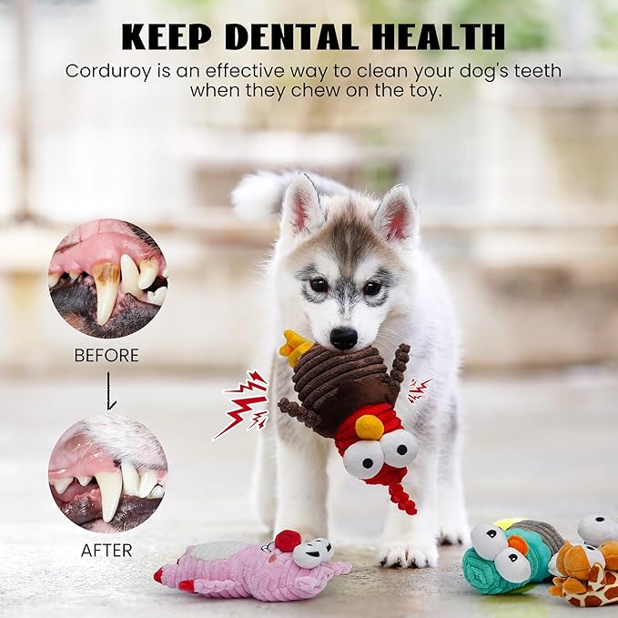 Nocciola 5-Pack Squeaky Dog Toys, Durable Stuffed Critter Zoo Dog Toys with Unique Squeak Sounds to Keep Dogs Busy, Puppy Toys for Small, Medium, and Large Dogs