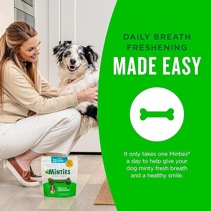 Minties Dog Dental Bone Treats, Tiny/Small Dental Dog Treats, 16 Ounces, Cleans Teeth, Fight Bad Breath, Removes Plaque and Tartar, 16 Count