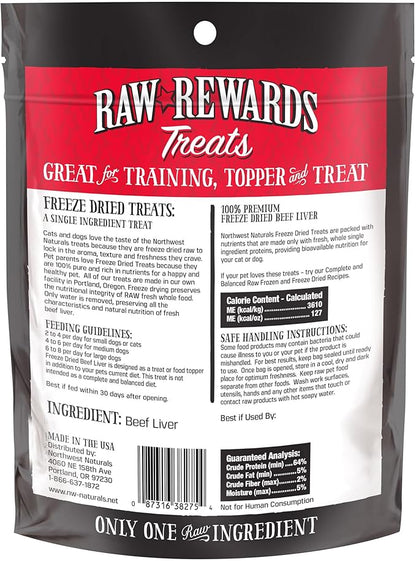 Northwest Naturals Raw Rewards Freeze-Dried Beef Liver Treats for Dogs and Cats - Bite-Sized Pieces - Healthy, 1 Ingredient, Human Grade Pet Food, All Natural, Proudly Made in USA, 3 Oz (Pack of 3)