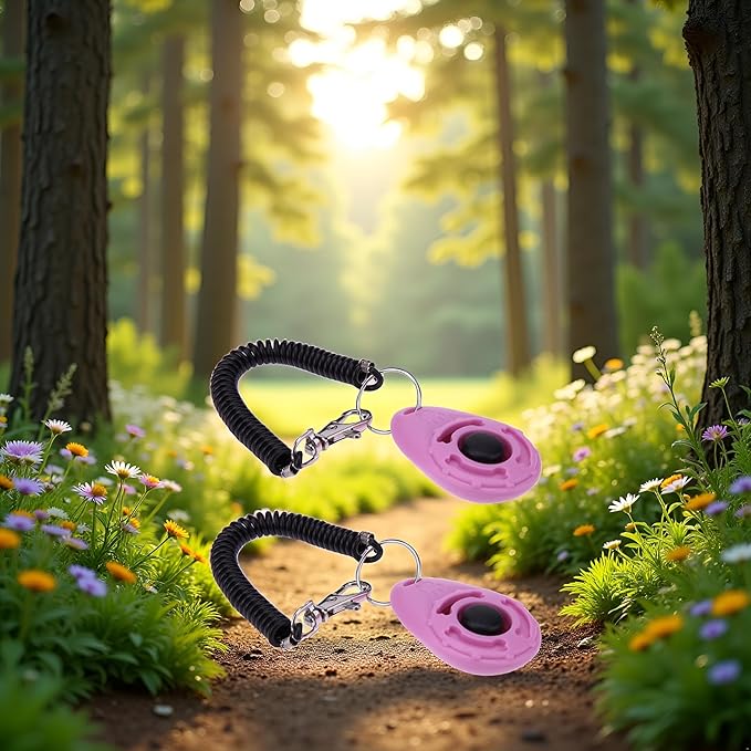 2Pcs ‎Pink Clicker Easy to Use with Button Dog Training Accessories Strong and Long-Lasting, Training and Behavior Aids