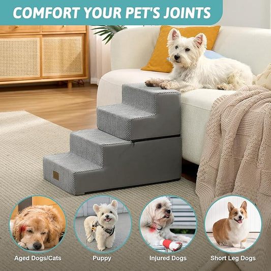 Dog Stairs for Small Dogs, 4 Tier Removable Pet Stairs for Couch and Bed, 17.7" H Dog Steps for Old Cats, Puppy, Small Dogs, 15.7x23.6x17.7 inch, Gray