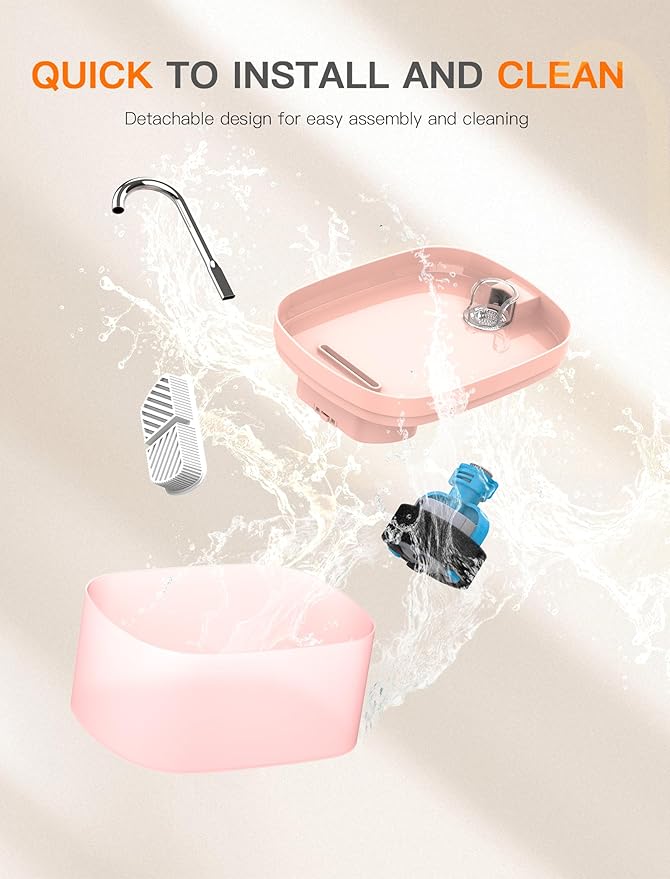 Cat Water Fountain, 84OZ/2.5L Cat Fountain, Super Silent Pet Water Fountain, Activated Carbon Filter, Translucent Pet Water Dispenser Suitable for Multiple Pets Family (Pink+4Filters+4Sponges)