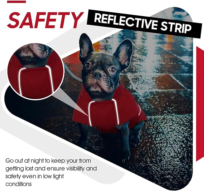 ROZKITCH Dog Raincoat Jacket, Waterproof Sweater with Fleece Liner and Leash Hole Reflective Strip for Small Medium Dog, Adjustable Windproof Poncho Vest for Outdoor Hiking Travel Red M