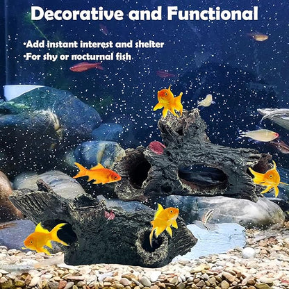 Tfwadmx Decaying Trunk Aquarium Ornament, Betta Fish Hideout Caves - Small Resin Aquarium Decoration Log with Holes for 20 Gallon Fish Tank