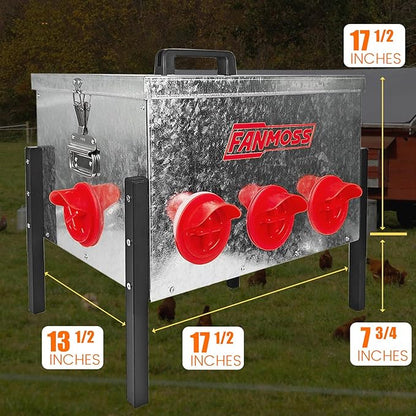 Automatic Chicken Feeder 60lb Large Metal Poultry Feeding Equipment, 8 No-Waste Ports with Locking Lid, Coops Runs, Backyard Chicken Keepers and Homesteaders