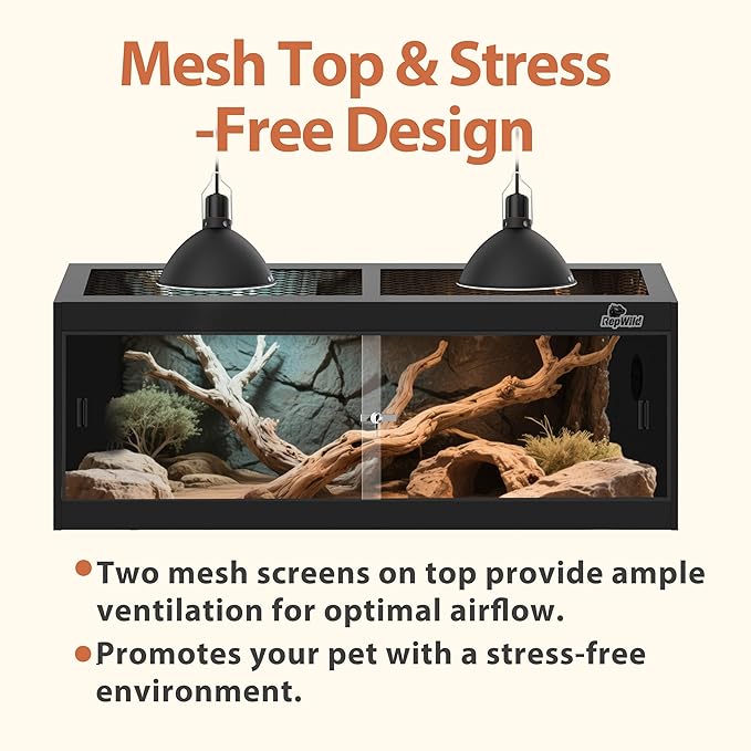 65 Gallon PVC Reptile Enclosure, RepWild 48"x18"x18" Terrarium/Tank with Heavy-Duty Screen Top, Glass Sliding Doors & Lock for Bearded Dragons, Ball Python, Geckos, Lizards