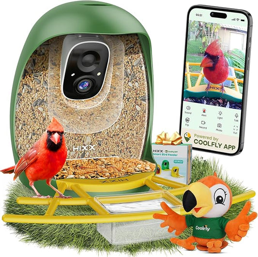 HIXX Smart Bird Feeder with Camera, AI Identify Birds & Auto Capture, 2K HD Live Camera Birdwatching with Color Night Vision for Bird Lovers Gifts Include Magnetic Toy