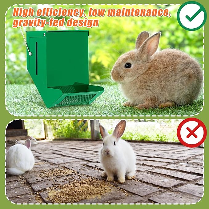 Maxcheck 2 Pcs Rabbit Feeder for Cages Viewing Window Small Animal Food Dispenser with Lid Metal Guinea Pigs Feeders Indoor Outdoor