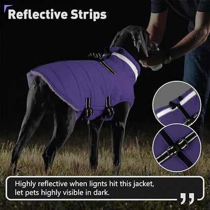 Dogcheer Dog Coat with Harness, Waterproof Dog Jacket Adjustable Winter Coat with Zipper, Christmas Puppy Snow Jacket Fleece Sweater for Small Medium Large Dogs - Taro Purple L