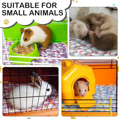 Reginary 4 Pcs Waterproof Guinea Pig Blankets Washable Small Animal Fleece Bedding Guinea Pig Cage Liners Reusable Training Pads Pet Pee Pad Sleep Mat for Hamster(Moon Star Pattern,12 x 12 Inch)