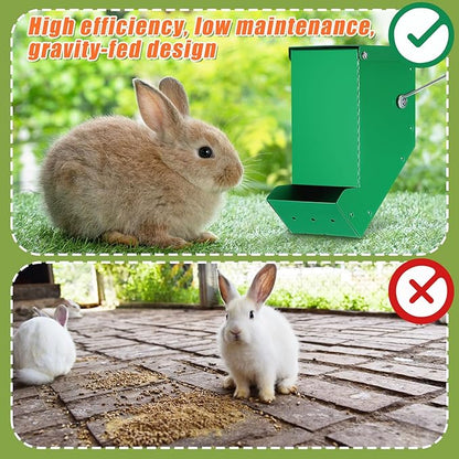 Maxcheck 2 Pcs Rabbit Feeder for Cages Small Animal Food Dispenser with Lid Metal Chicken Grit Oyster Shell Feeders Outside(3.2 Inches,Mesh Bottom,Green)