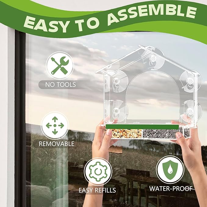 Window Bird Feeder with 5 Extra Strong Suction Cups, Clear Birdfeeders for Outdoors, Sturdy and Durable Bird House for Window Viewing Outside,Garden Decor Gifts for Bird Lover